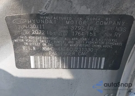 2012 Hyundai Elantra Limited (Ulsan Plant) from USA, damaged, VIN KMHDH4AE6CU231330